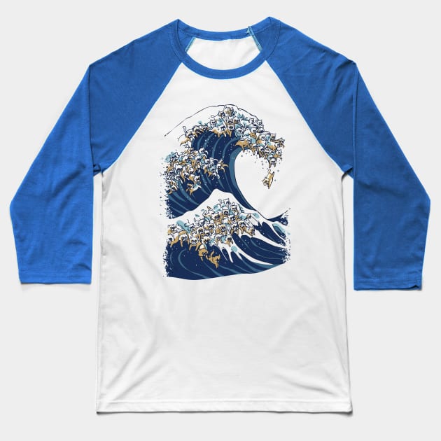 The Great wave of Cat Baseball T-Shirt by huebucket